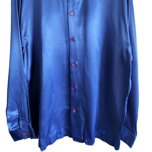 STEELHEAD Vintage Men's Royal Blue Satin Button Front Shirt - Picture 2 of 6